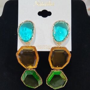 💚🔹️Natasha🔹️ Couture Teal, Amber, and Green Drop Earrings